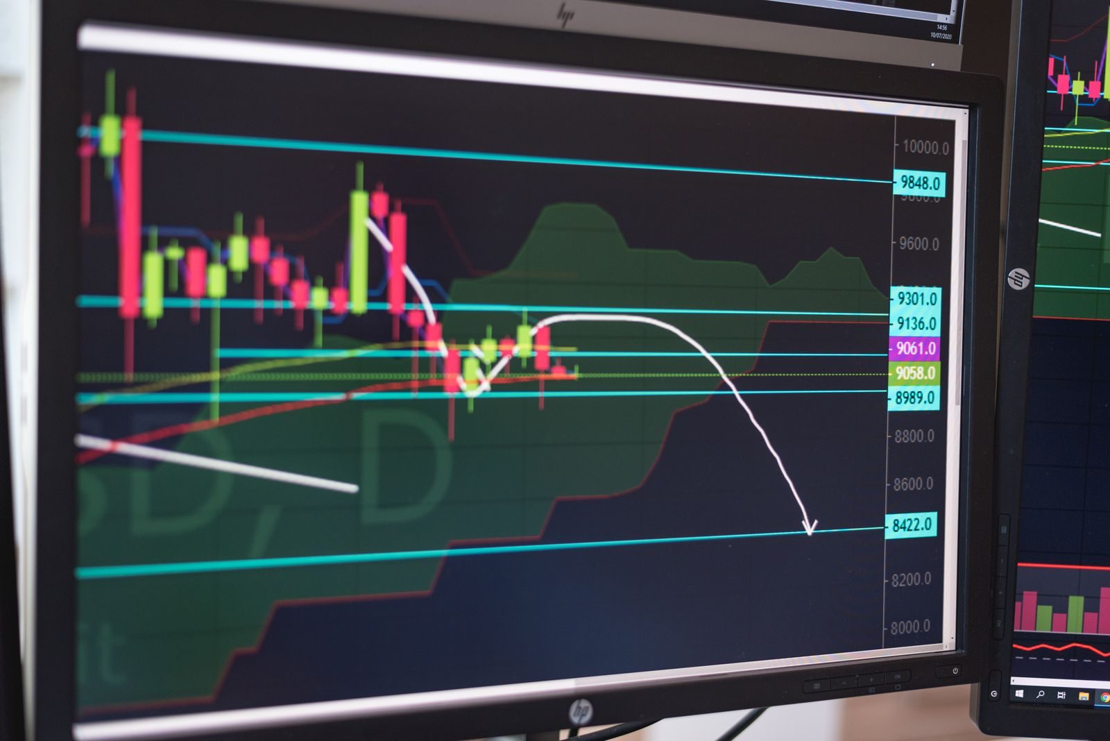 Painel de cotações de uma bolsa de valores com ativos em queda