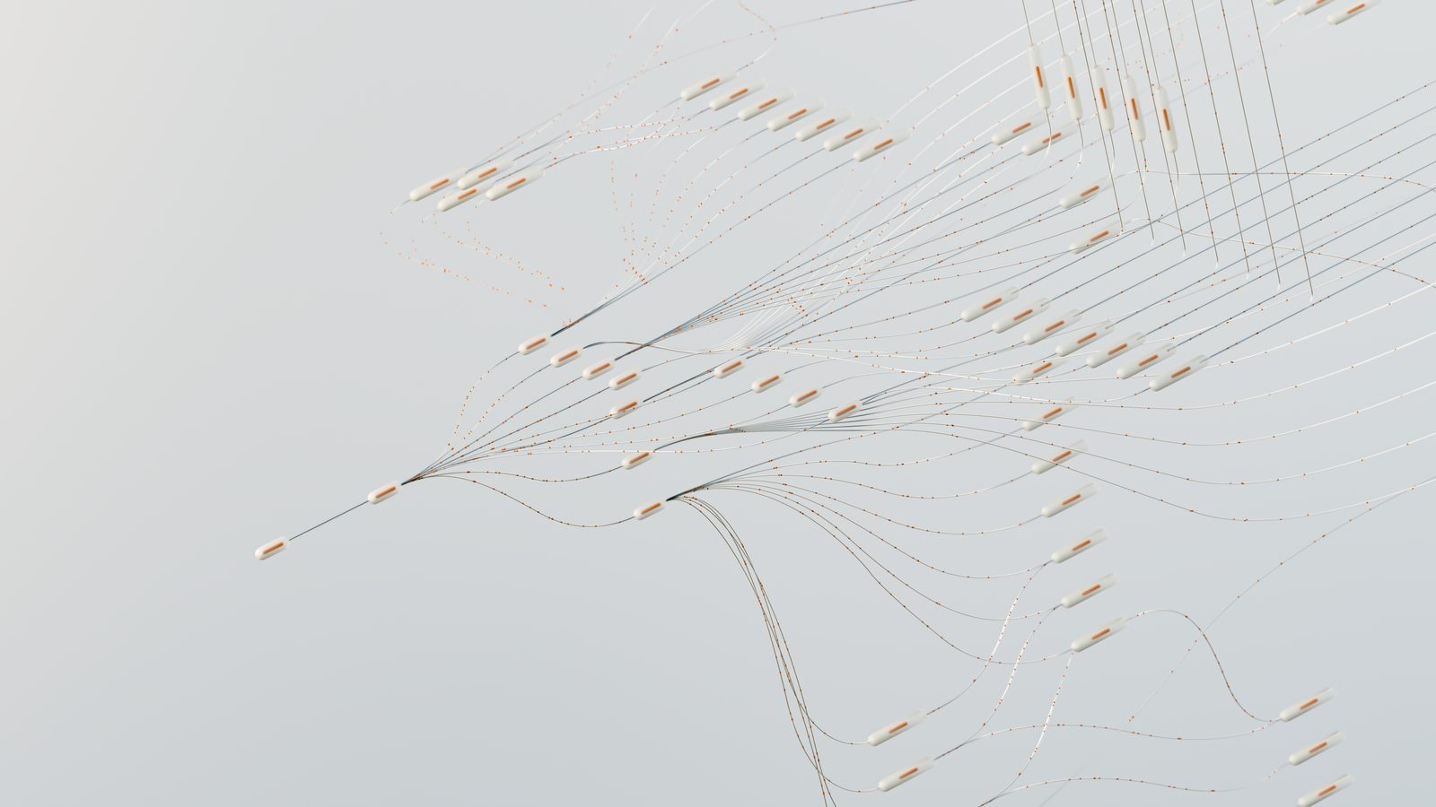 Representação visual de uma rede neural artificial com nós conectados
