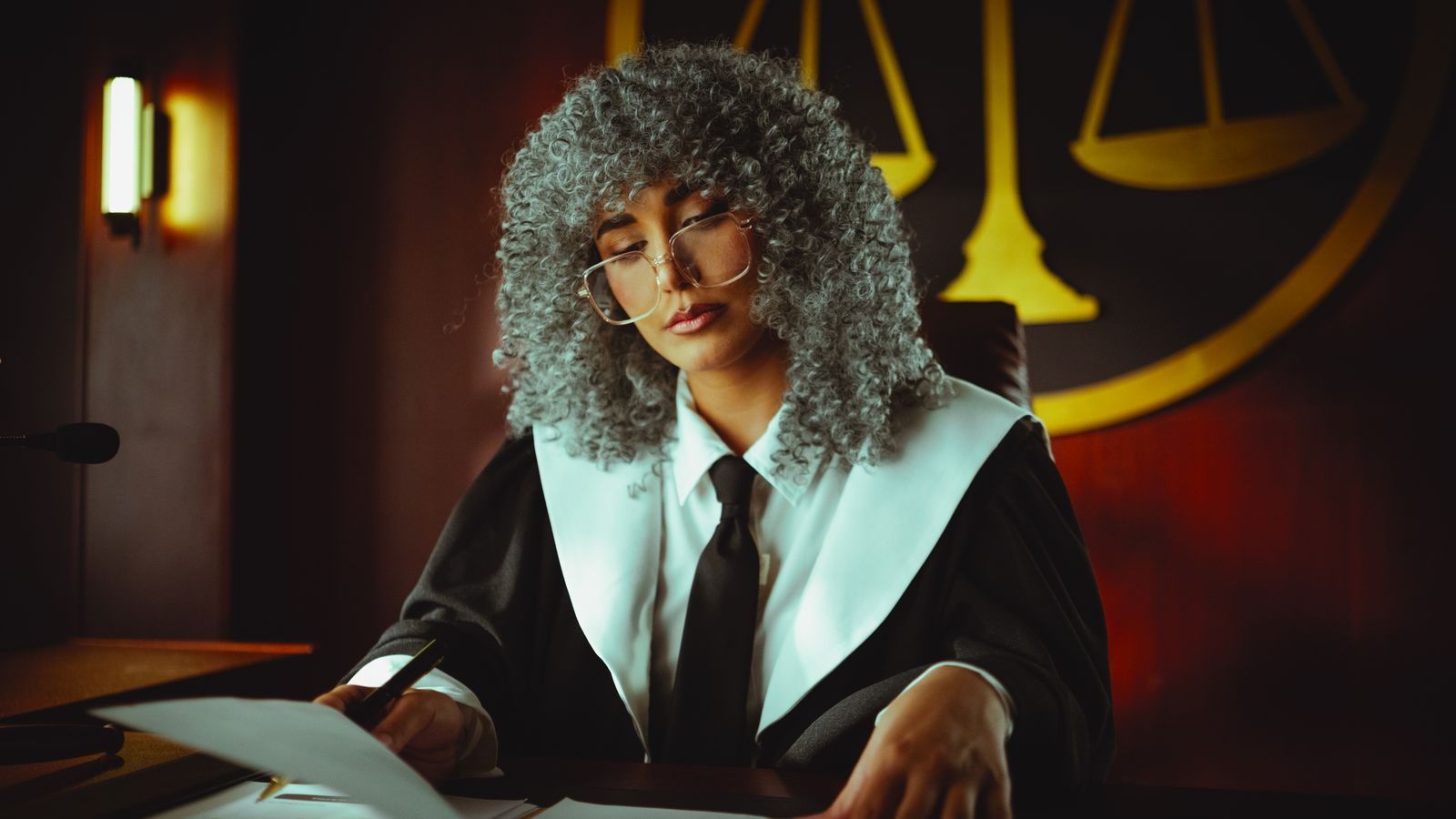 Martelo de juiz sobre mesa em tribunal