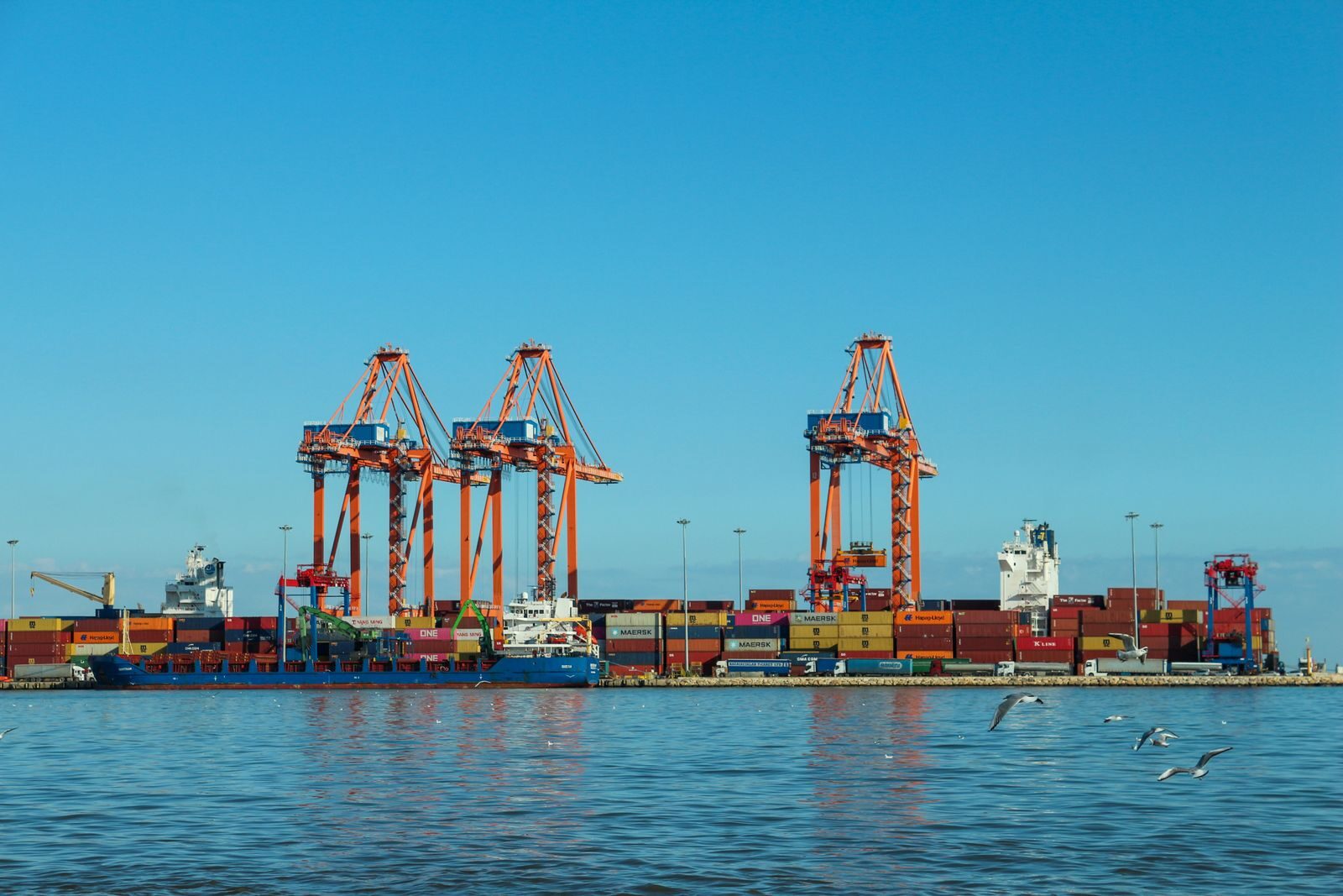 Porto de contêineres com guindastes